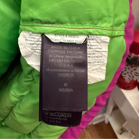 Womens Marmot Jacket 700 Fill Down Puffer Coat Purple Lime GreenFull Zip. Size M - Picture 8 of 8